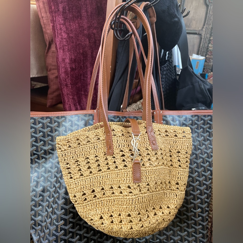 YSL Small Basket Raffia Tote Bag